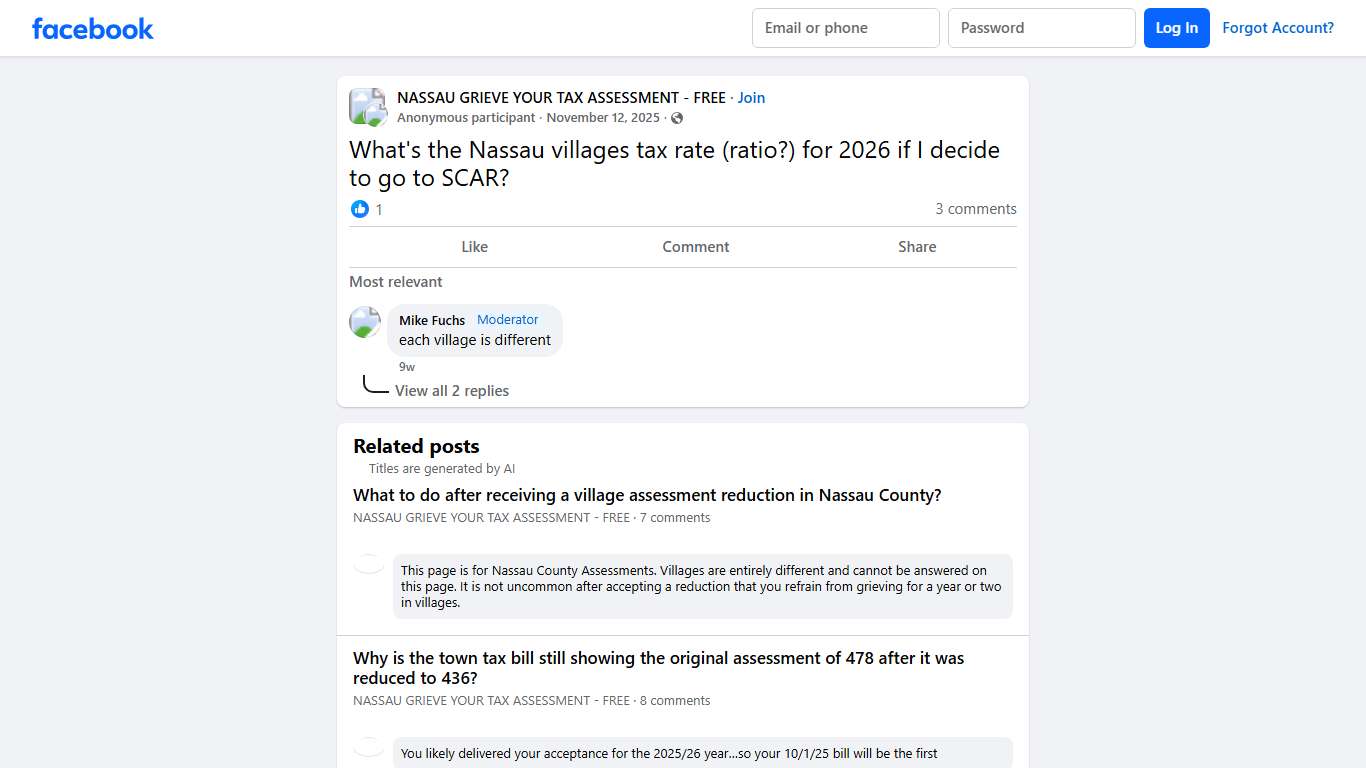 NASSAU GRIEVE YOUR TAX ASSESSMENT - FREE | What's the Nassau villages tax rate (ratio | Facebook